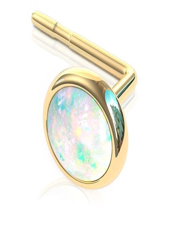 biliboom 14K Gold Nose Stud - White Opal Nose Ring - L Shape Nostril Piercing - Tiny Dainty Gold Nose Jewelry - Minimal Opal Piercing for Women - Image 5